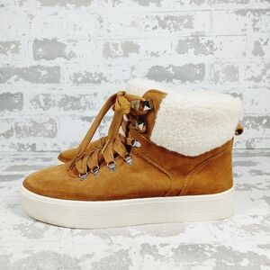 Marc Fisher Daire Faux Fur Brown Suede Lace Up Boots E213